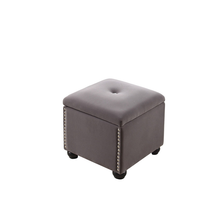 Homeroots Two Piece Gray Suede Storage Stool And Ottoman 469411