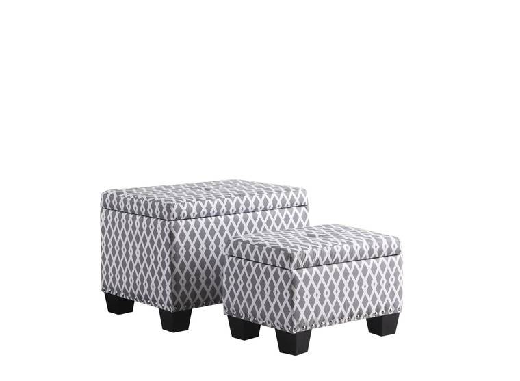 Homeroots Set Of Two Gray And White Diamonds Storage Ottomans 469413