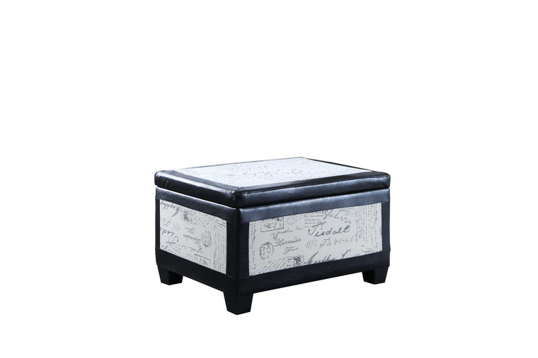 Homeroots Black Postcard Faux Leather Storage Bench And Two Ottomans 469416
