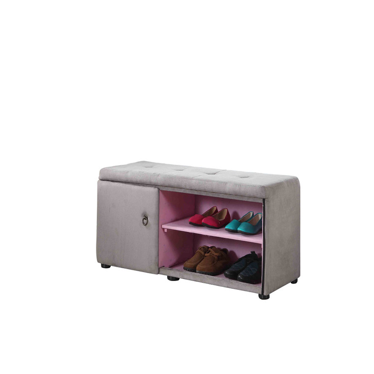 Homeroots Light Gray And Pink Tufted Shoe Storage Bench 469434