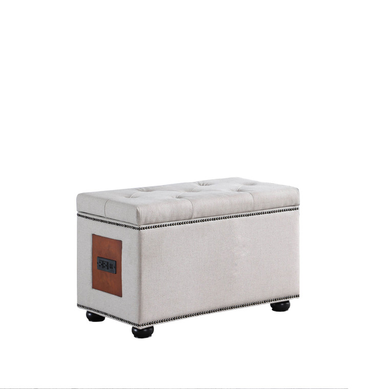 Homeroots Natural Tufted Storage Ottoman With Charging Station 469435
