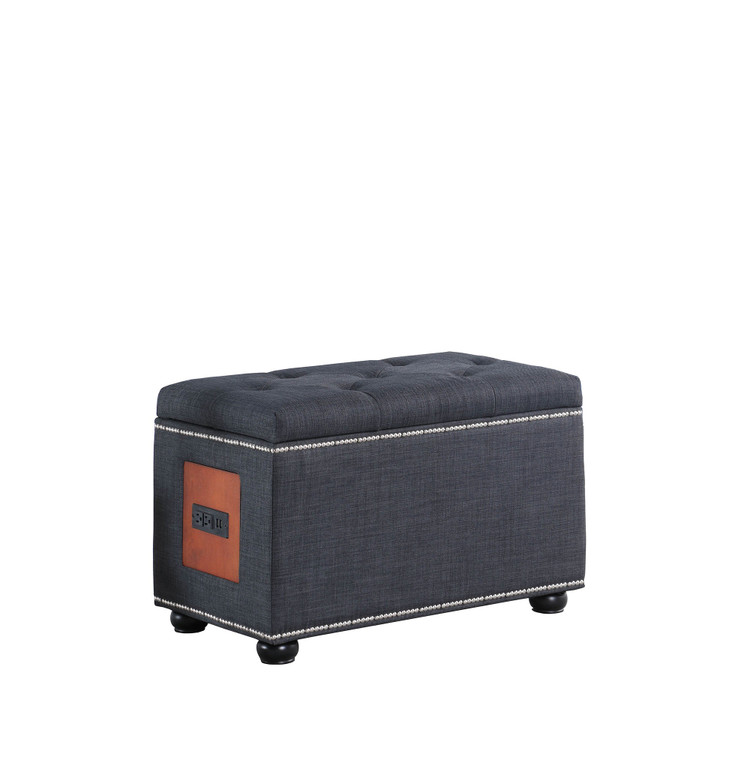 Homeroots Charcoal Gray Tufted Storage Ottoman With Charging Station 469436