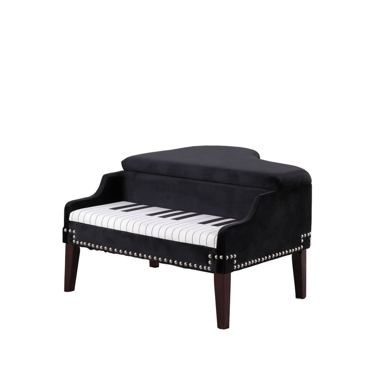Homeroots Black Velour Baby Grand Piano Storage Bench 469438