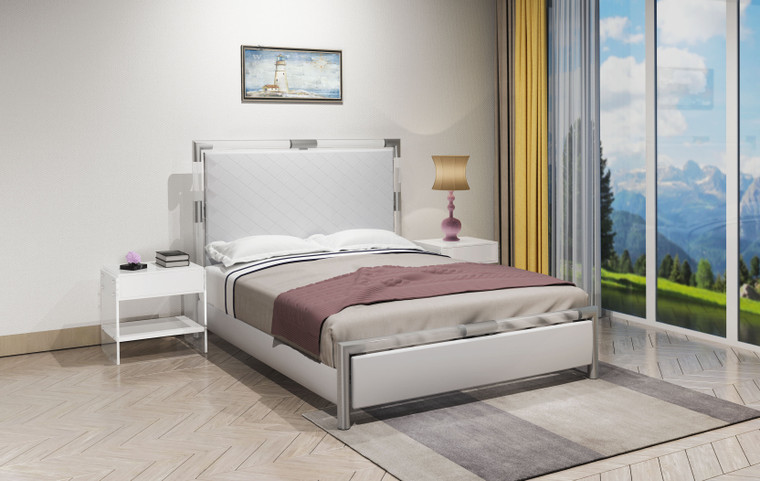 Chintaly Acrylic Bedroom Set With Queen Bed, Buffet & Lamp Table BARCELONA-QN-3PC