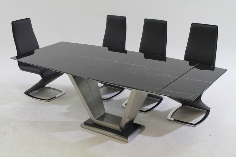 Chintaly Contemporary Dining Set With Black Marble Table & Z-Shaped Chairs JESSY-TARA-5PC