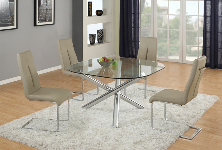 Chintaly Dining Set With Glass Top Table & 4 Cantilever Chairs LEATRICE-SR-JACQUELIN