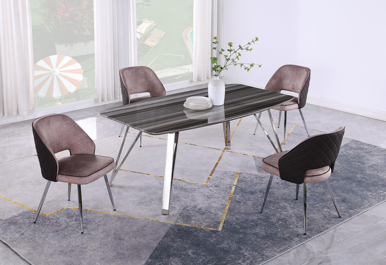 Chintaly Contemporary Dining Set With Marbleized Wooden Table & Four 2-Tone Chairs LESLIE-5PC