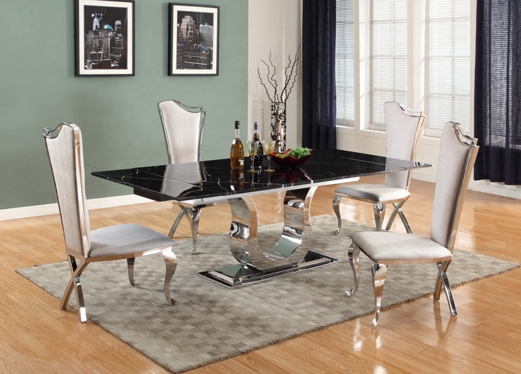 Chintaly Contemporary Dining Set With Extendable Marble Table & 4 White Chairs NADIA-5PC-WHT