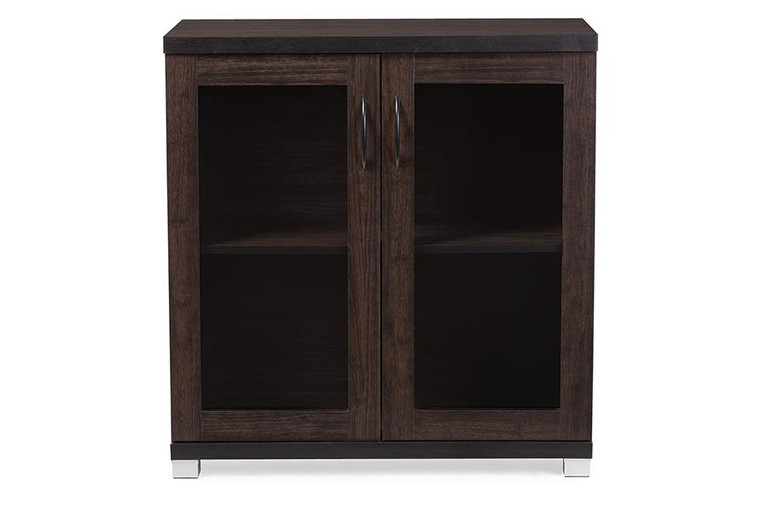 Baxton Studio Zentra Brown Sideboard Storage Cabinet with Glass Doors SR 890001-Wenge