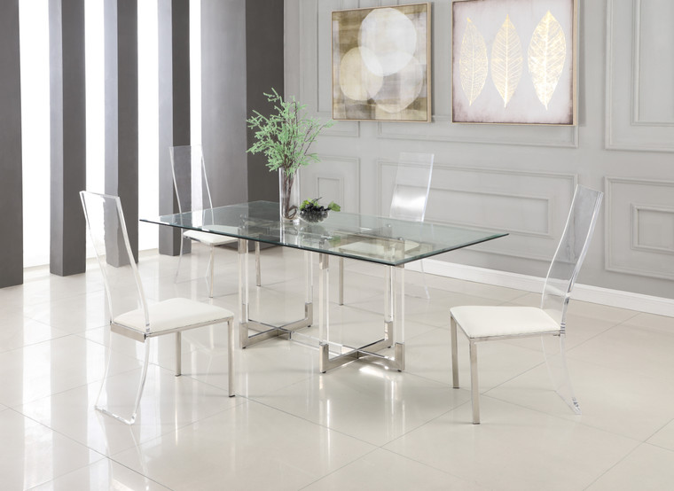 Chintaly Contemporary Dining Set With 44"X 84" Glass Table & 4 Chairs YASMIN-4484-LAYLA-5PC