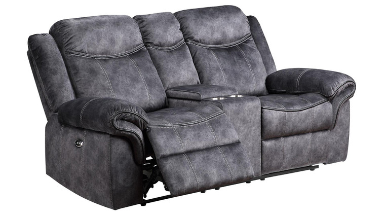 Domino Granite/Black Power Console Reclining Loveseat U2200-DOMINO GRANITE/BLACK-PCRLS W/PWR SWITCH By Global Furniture