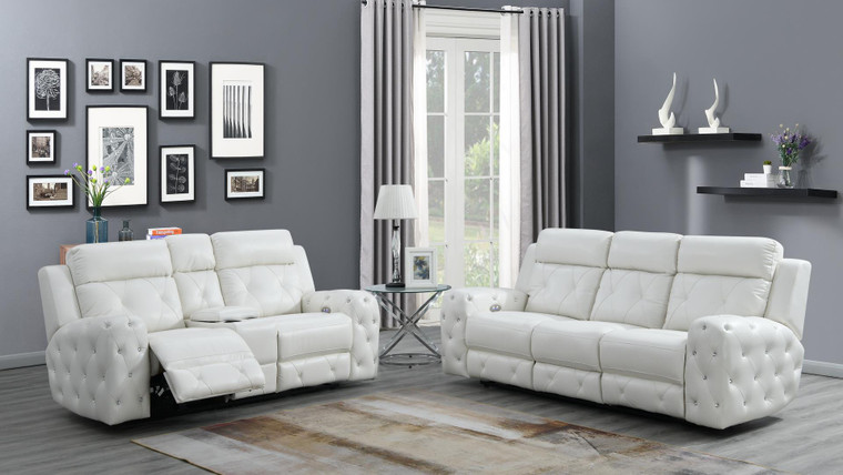 2-Piece Blanche White Power Recliing Sofa & Power Console Reclining Loveseat Set U8311-BLANCHE WHITE-PRS/PCRLS By Global Furniture