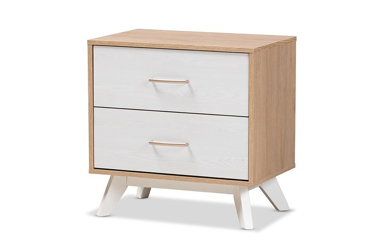 Baxton Studio Helena 2-Drawer Nightstand ST 4560-02-Natural/Whitewash-NS