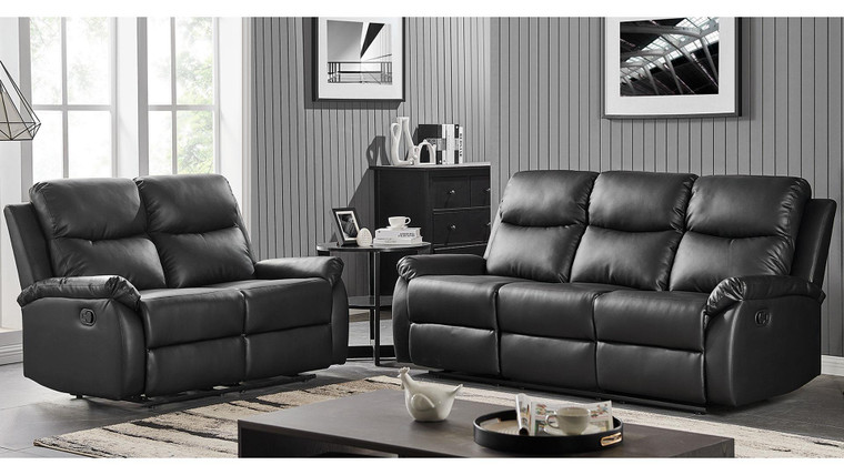3-Piece Black Pu Reclining Sofa, Reclining Loveseat & Recliner Set U9042-BLACK-RS/RLS/R By Global Furniture