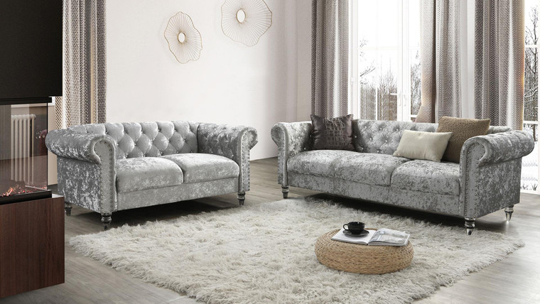 2-Piece Grey Velvet Sofa & Loveseat Set U9550-GRY VELVET-S/LS By Global Furniture