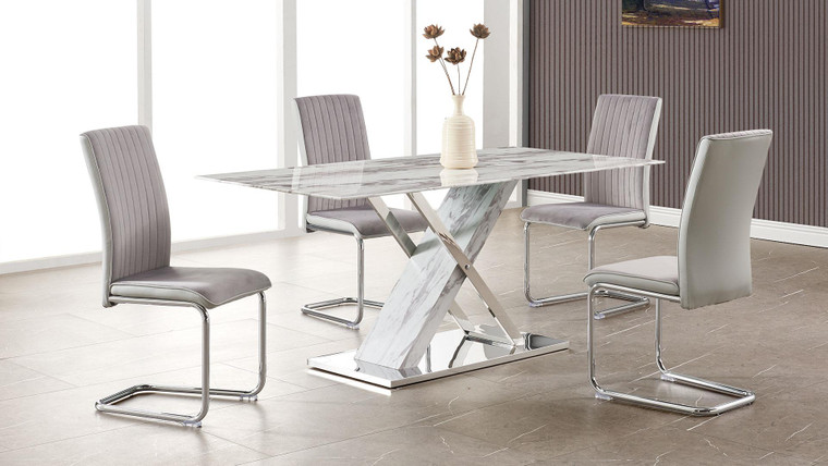 5-Piece Stainless Steel & Glass Dining Set D1274DT+D4957DC-GR By Global Furniture
