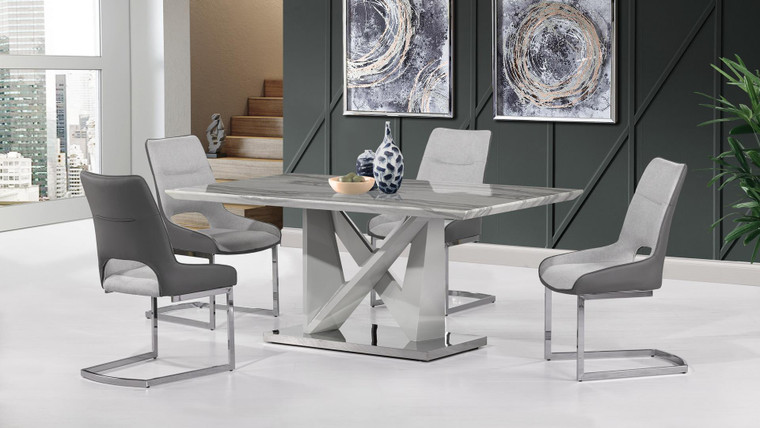 5-Piece Grey Marble Dining Set D844DT+D1119DC By Global Furniture