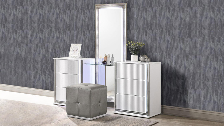 Aspen White Vanity, Mirror & Vanity Stool ASPEN-WHITE-VANITY SET By Global Furniture