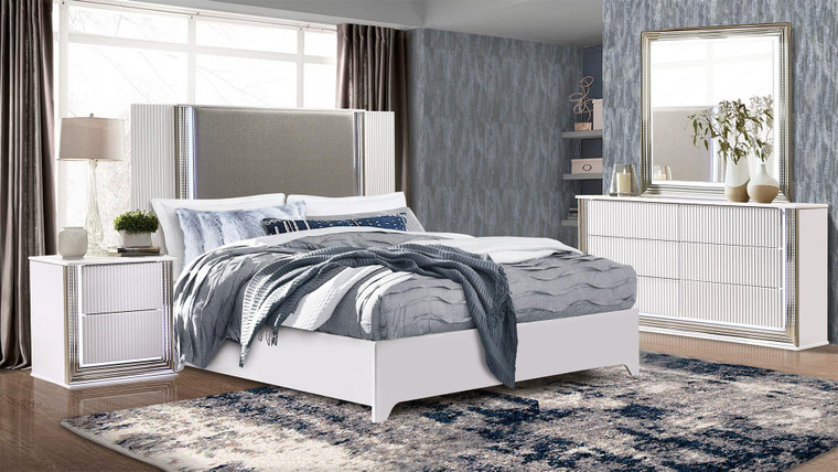 Aspen White King Bed Group With Vanity Set ASPEN-WHITE-KBG VANITY SET By Global Furniture