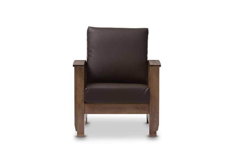 Baxton Studio Charlotte Brown Leather Lounge Chair SW3513-Dark Brown/Walnut-M17-CC