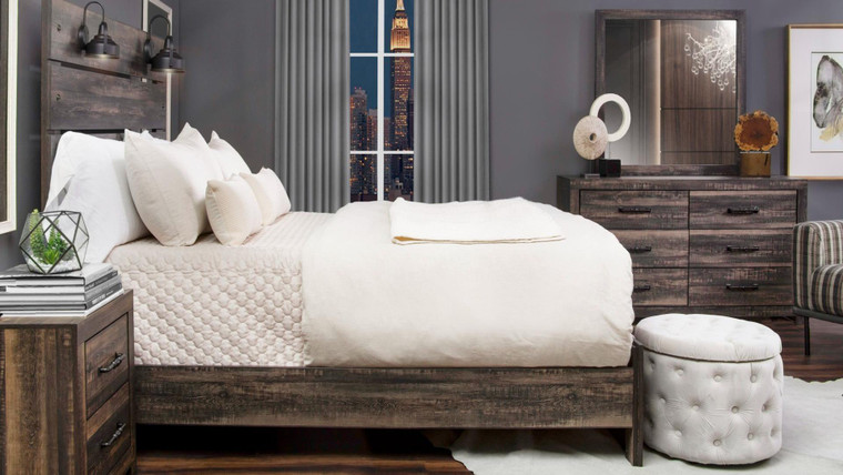 Linwood Dark Oak Queen Bedroom Set LINWOOD-QBG W/LIGHTS By Global Furniture