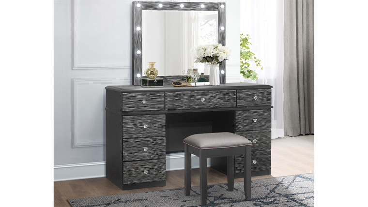 Addison Metallic Grey Vanity Set ADDISON-METALLIC GREY-VANITY SET By Global Furniture