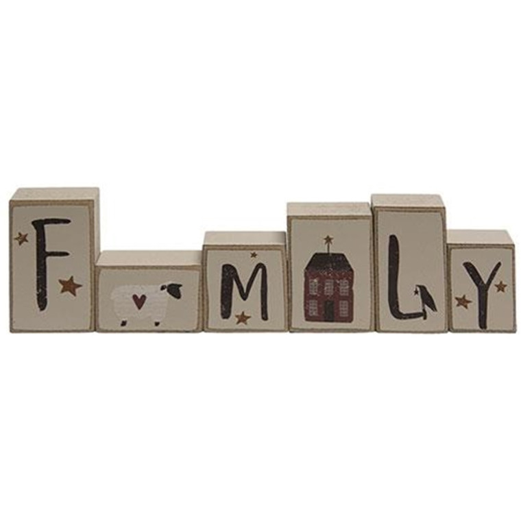 Set Of 6 - Primitive "Family" Letter Blocks GH35493 By CWI Gifts