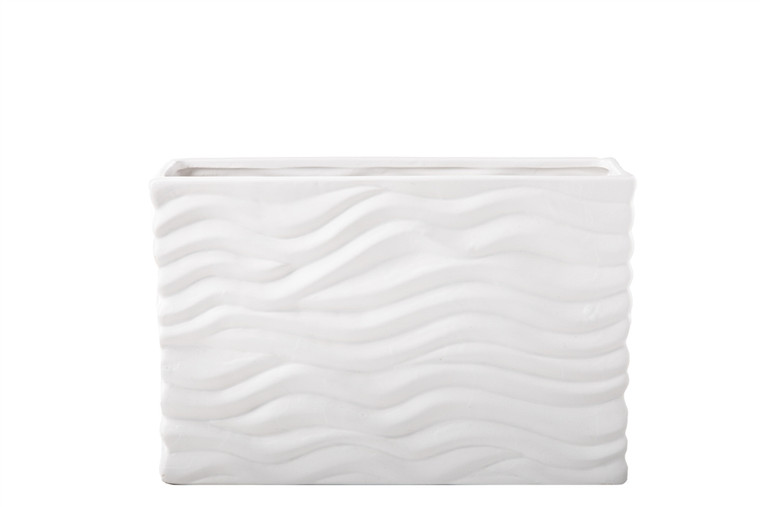 Urban Trends Ceramic Wide Rectangle Vase With Embossed Wavy Pattern Design Body Lg Matte Finish White (Pack Of 2) 11082