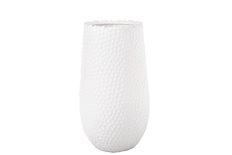 Urban Trends Ceramic Round Vase With Uneven Lip And Dimpled Pattern Design Body Lg Matte Finish White (Pack Of 2) 11477