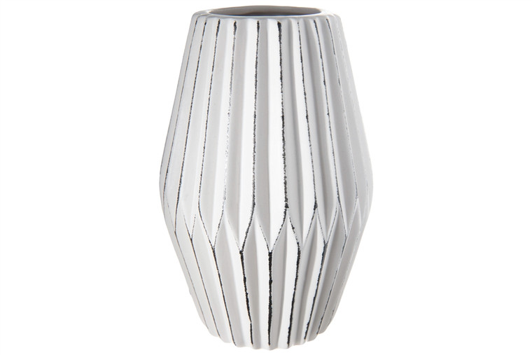 Urban Trends Ceramic Round Vase With Spike Patterned, Distressed Edges Design Body And Tapered Bottom Matte Finish White (Pack Of 4) 12737