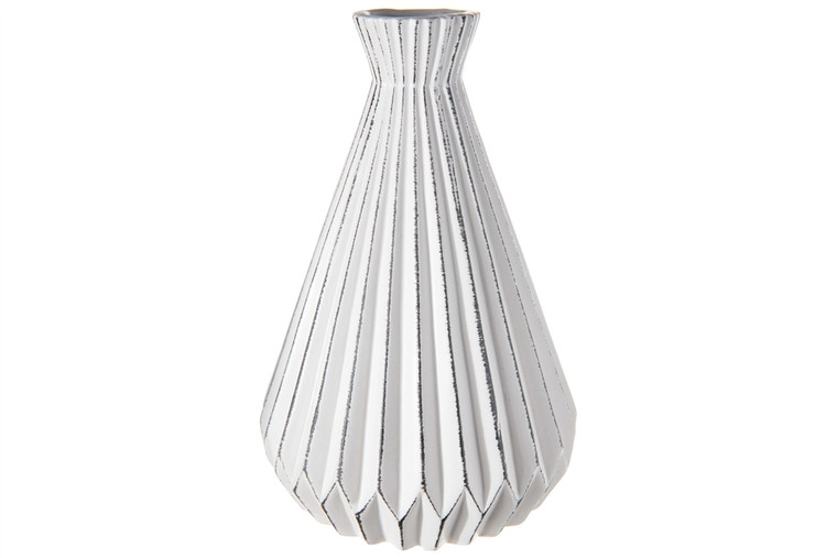 Urban Trends Ceramic Round Bellied Vase With Trumpet Mouth, Spike Patterned, Distressed Edges Design Body Matte Finish White (Pack Of 4) 12738