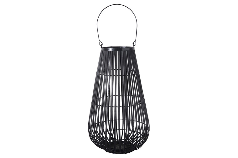Urban Trends Metal Round Tall Bellied Lantern With Wide Opening And Wood Lattice Design Body Lg Painted Finish Black (Pack Of 2) 17806