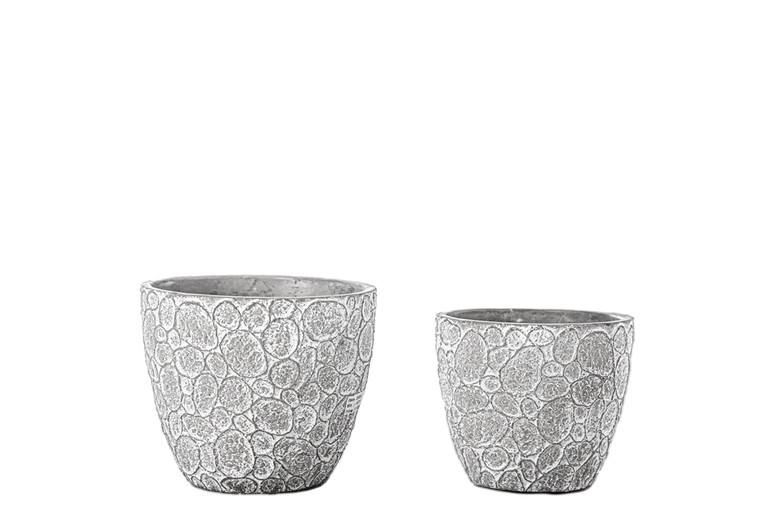 Urban Trends Cement Round Pot With Embossed Seamless Bubble Abstract Design Body Set Of Two Washed Concrete Finish Gray 24504