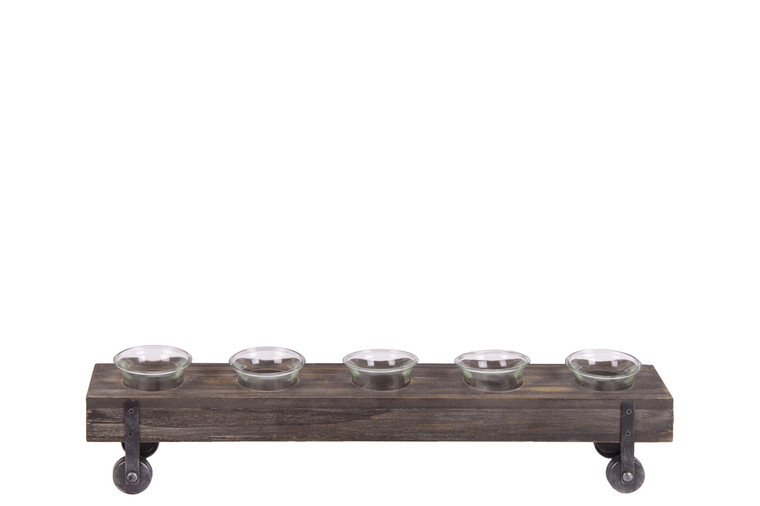 Urban Trends Wood Rectangle Candle Holders With Submerged Glasses And Metal Side Stands Sm Varnish Finish Dark Brown (Pack Of 4) 26532