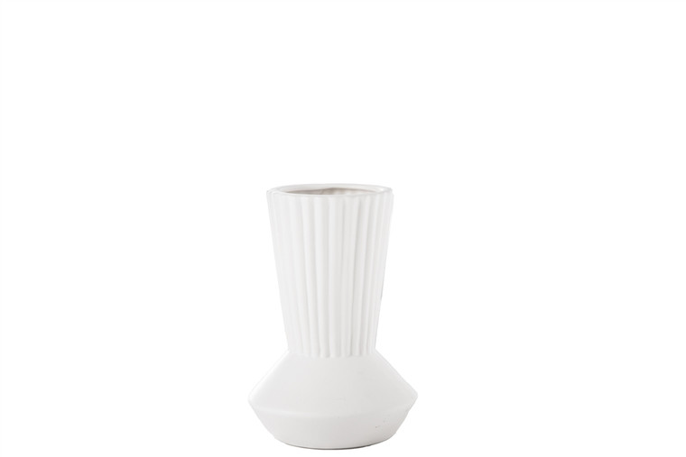 Urban Trends Ceramic Round Long Neck Vase With Trumpet Mouth In Corrugated Design Sm Matte Finish White (Pack Of 4) 28206