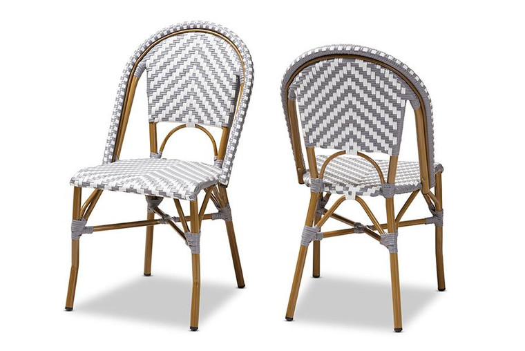 Indoor/Outdoor Grey And White Bamboo Dining Chair (Set Of 2)