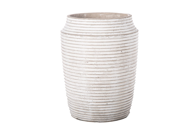 Urban Trends Cement Round Pot With Embossed Stripe Pattern Design Body And Tapered Bottom Lg Washed Concrete Finish White (Pack Of 6) 41549