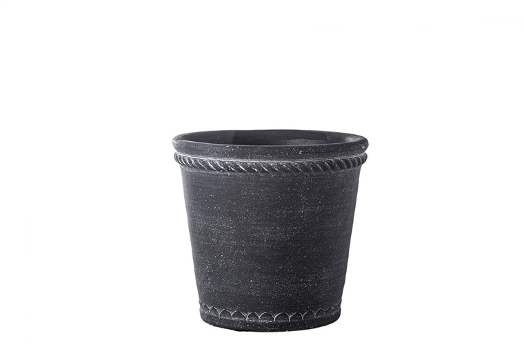 Urban Trends Cement Round Pot With Bottle Ring Mouth, Upper Molded Rope Banded Design And Tapered Bottom Sm Washed Finish Gray (Pack Of 6) 51937