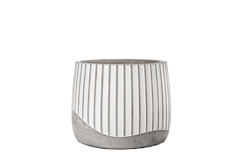 Urban Trends Cement Round Pot With Embossed Column Pattern And Banded Bottom Design Lg Distressed Concrete Finish Gray (Pack Of 6) 53614