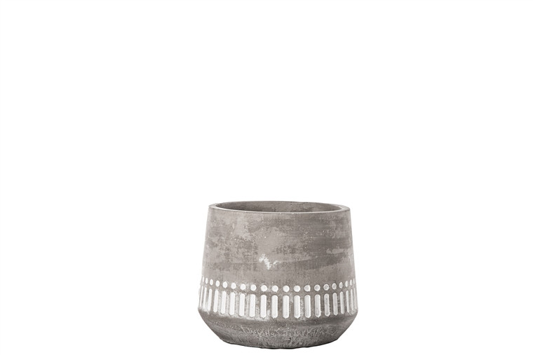 Urban Trends Cement Round Pot With Debossed Banded Tribal And Tapered Bottom Design Sm Concrete Finish Gray (Pack Of 8) 53617