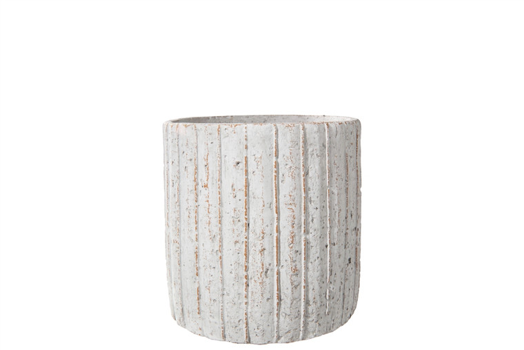 Urban Trends Cement Round Pot With Vertical Line Pattern Design Body Lg Distressed Finish Beige (Pack Of 6) 53854