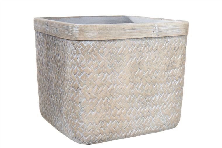 Urban Trends Cement Square Pot With Banded Lip And Basket Weaved Design Body Md Washed Finish Tan (Pack Of 4) 53880