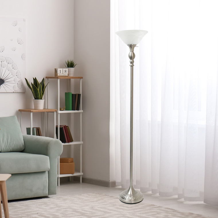 Lalia Home Classic 1 Light Torchiere Floor Lamp with Marbleized Glass Shade, Brushed Nickel LHF-3001-BN