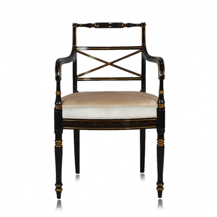 34217/1EBN-053 Vintage Arm Chair Regency Chinoiserie Ebn