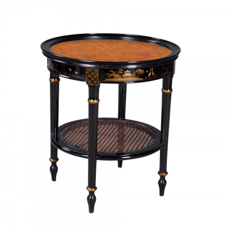 33975EBN Vintage Chinoiserie Side Table Round Ebn
