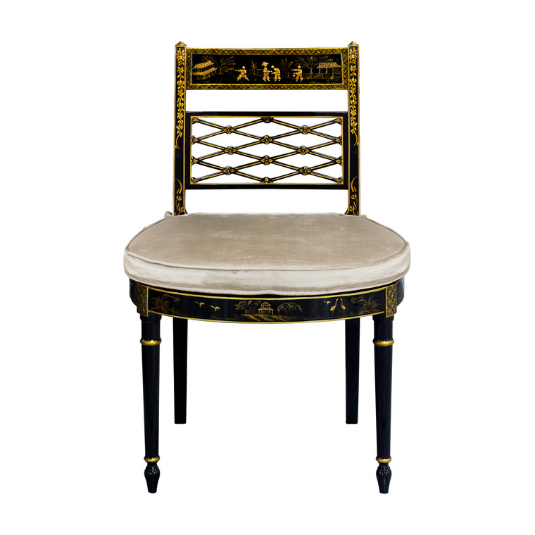 33460/2EBN-053 Vintage Chinoiserie Side Chair Ebn
