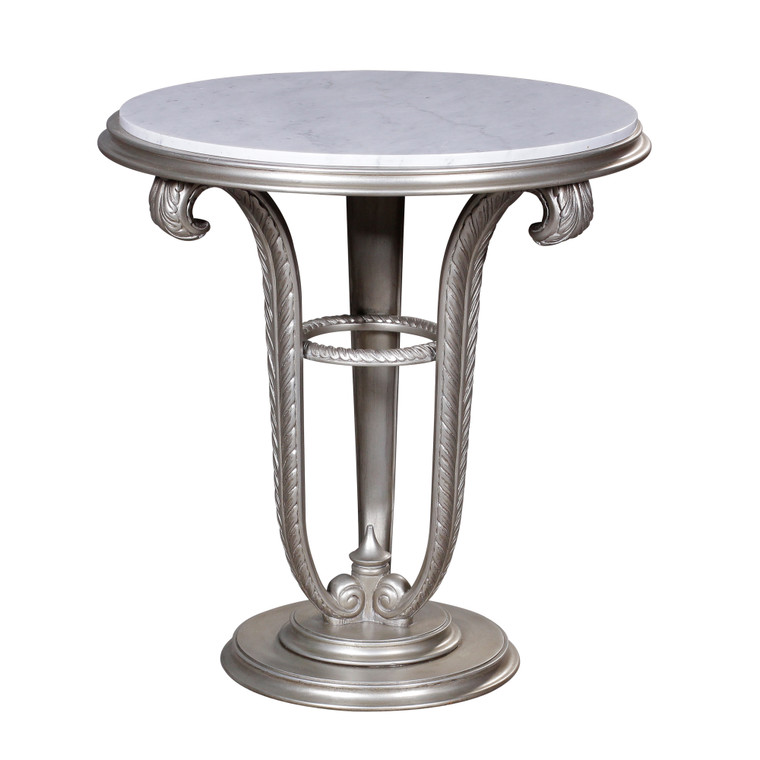 34582SG/W Vintage Side Table Plume White Marble Sg