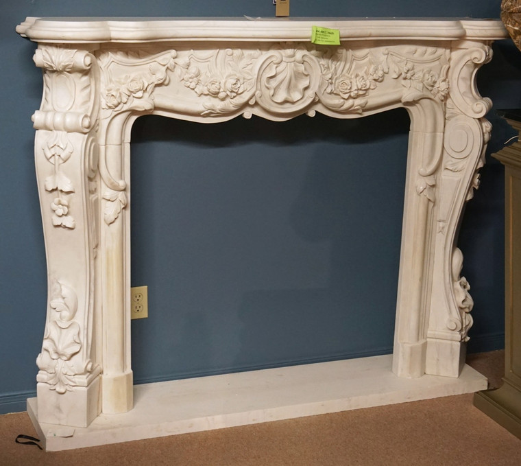 DJ09090 Vintage Large White Marble Acanthus Leaf Fireplace