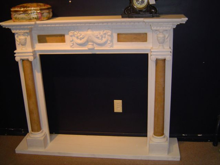 DJ09049 Vintage Fireplace - White W/Yellow Columns