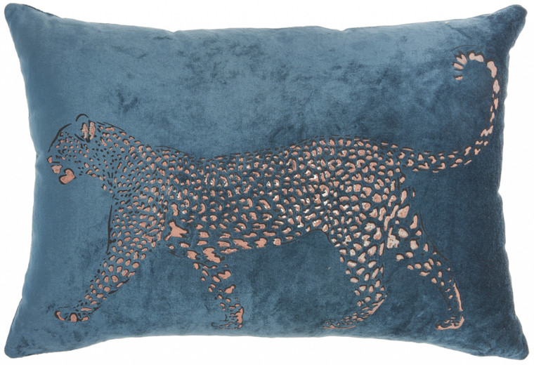 Homeroots Bold Teal Leopard Lumbar Pillow 385940